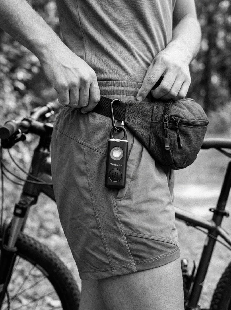 Whaleora survival whistle carried on a handbag
